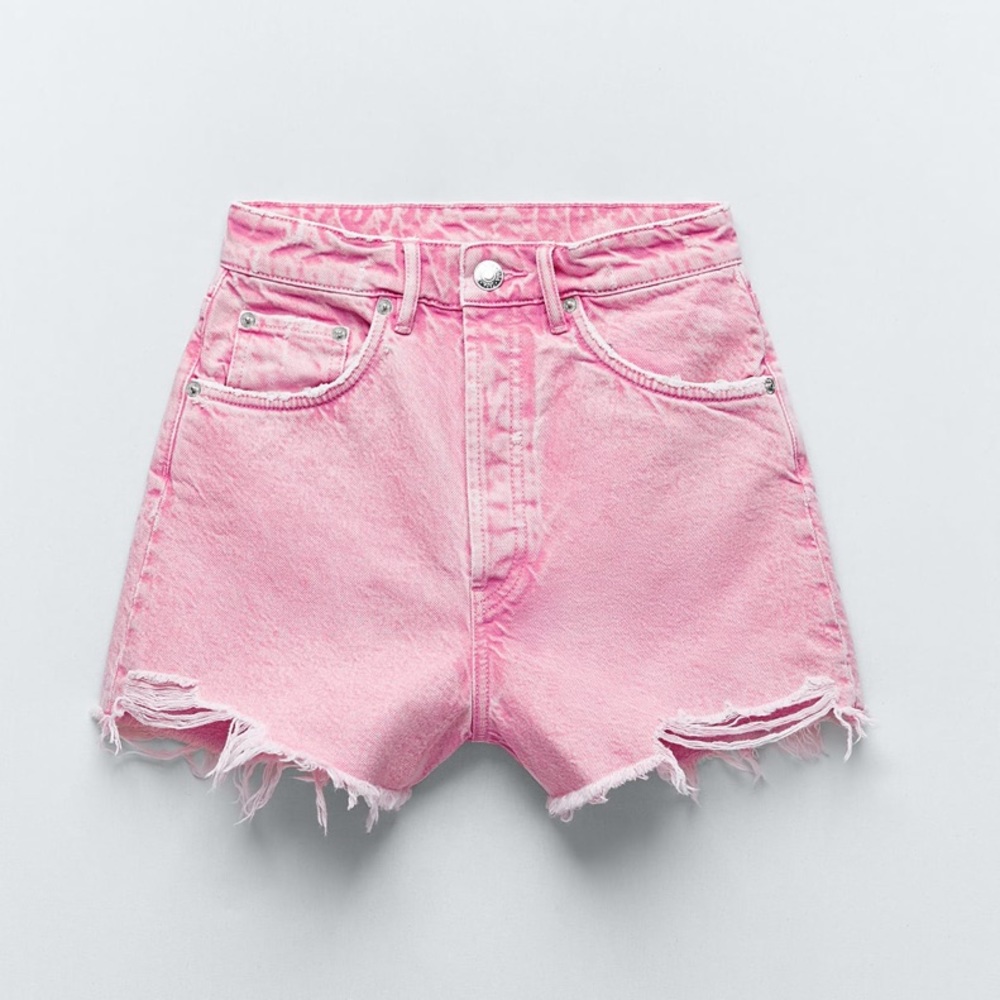Zara Frayed High Rise Denim Shorts Pink Size 8